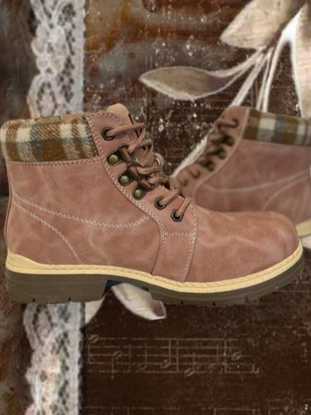 Women's Outdoor/Hiking Ankle Plaid Combat Winter Boot
